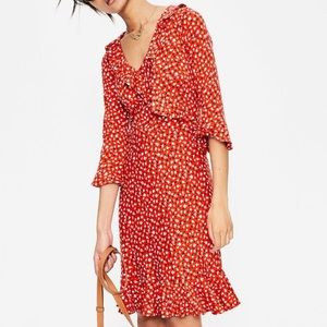 Boden Michaela Ruffle Dress Floral Print V Neck Ruffle Red White Size 2
